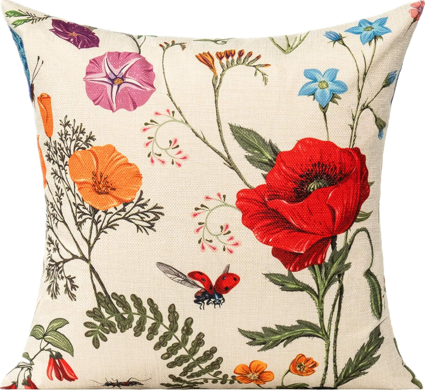 Vibrant Spring Garden Throw Pillow Covers - Set of 4, 18x18 Decorative Cushions for Outdoor Furniture & Farmhouse Style Decor