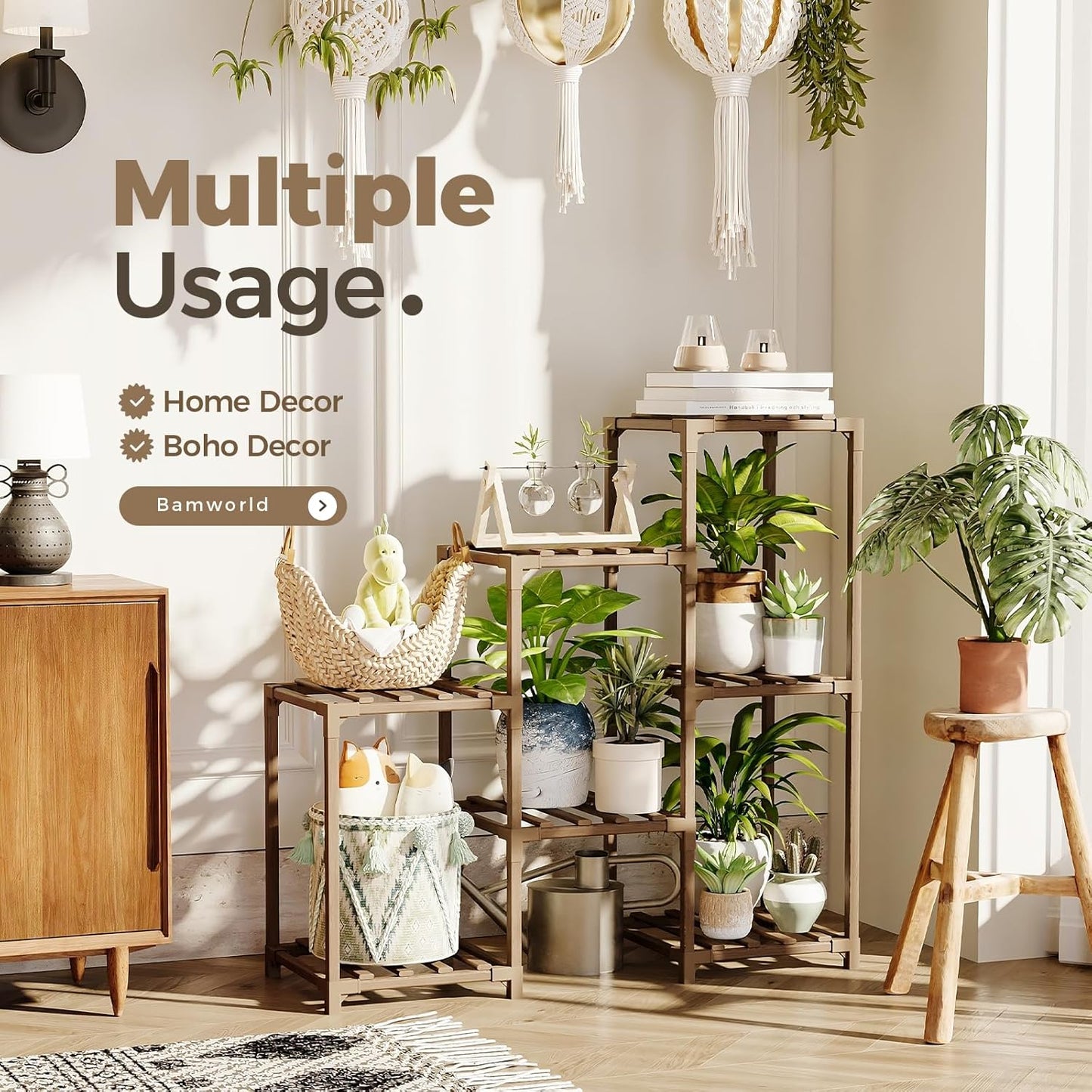 Stylish 3-Tier Indoor & Outdoor Wood Plant Stand - Perfect for Boho Home Decor and Gardening!