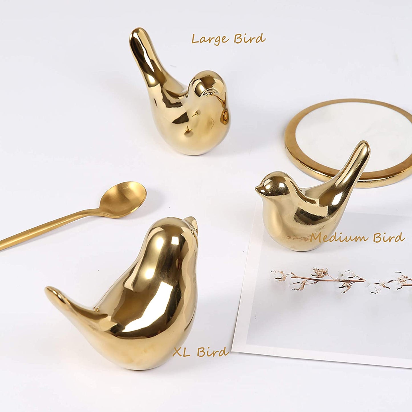 Elegant Gold Small Bird Statues - Modern Decorative Ornaments for Home, Office & Living Spaces