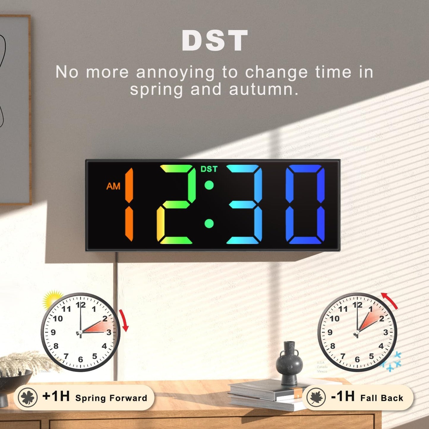 12'' Large Digital Wall Clock with Big LED Display, RGB Colors, Night Light - Perfect for Classroom, Living Room, Bedroom & Ideal Gift for Seniors and Loved Ones