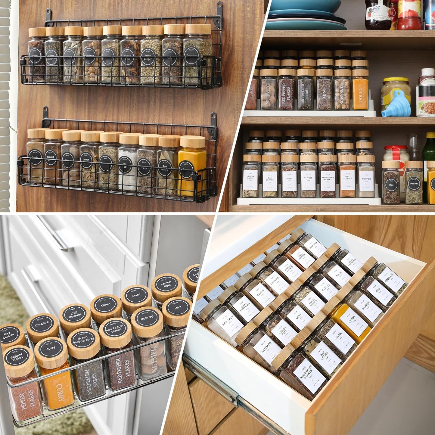 24-Piece Glass Spice Jar Set with Bamboo Lids - 4 Oz Minimalist Jars, Spice Labels, and Collapsible Funnel for Stylish Kitchen Storage