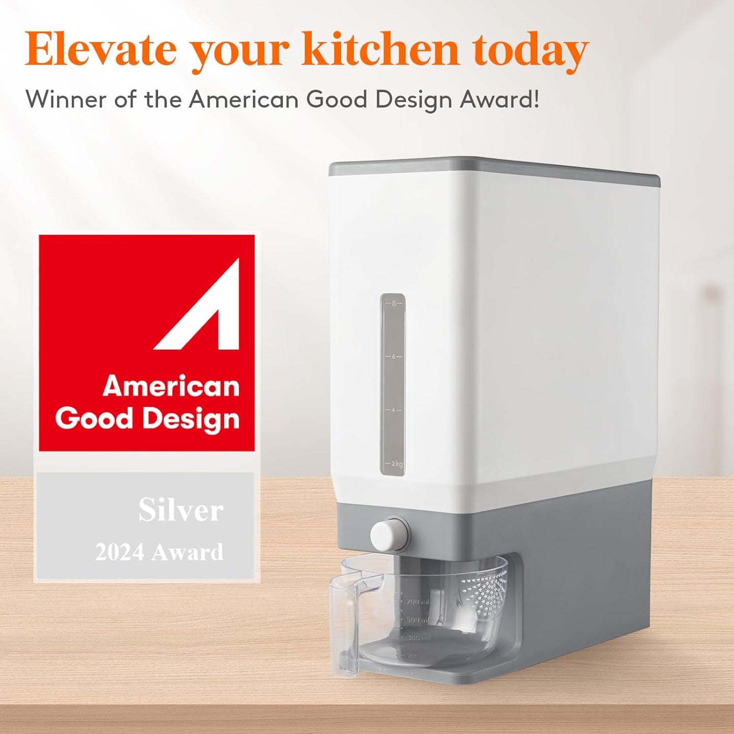 25 Lbs Rice Dispenser - Airtight Moisture-Proof Storage Container with Measuring Cup - BPA-Free Kitchen Pantry Essential