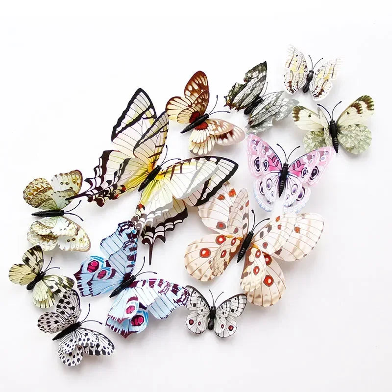 12Pcs 3D Double Layer Butterflies Wall Stickers Living Room Decor Wedding Kids Room Decoration DIY Wall Art Magnet Stickers