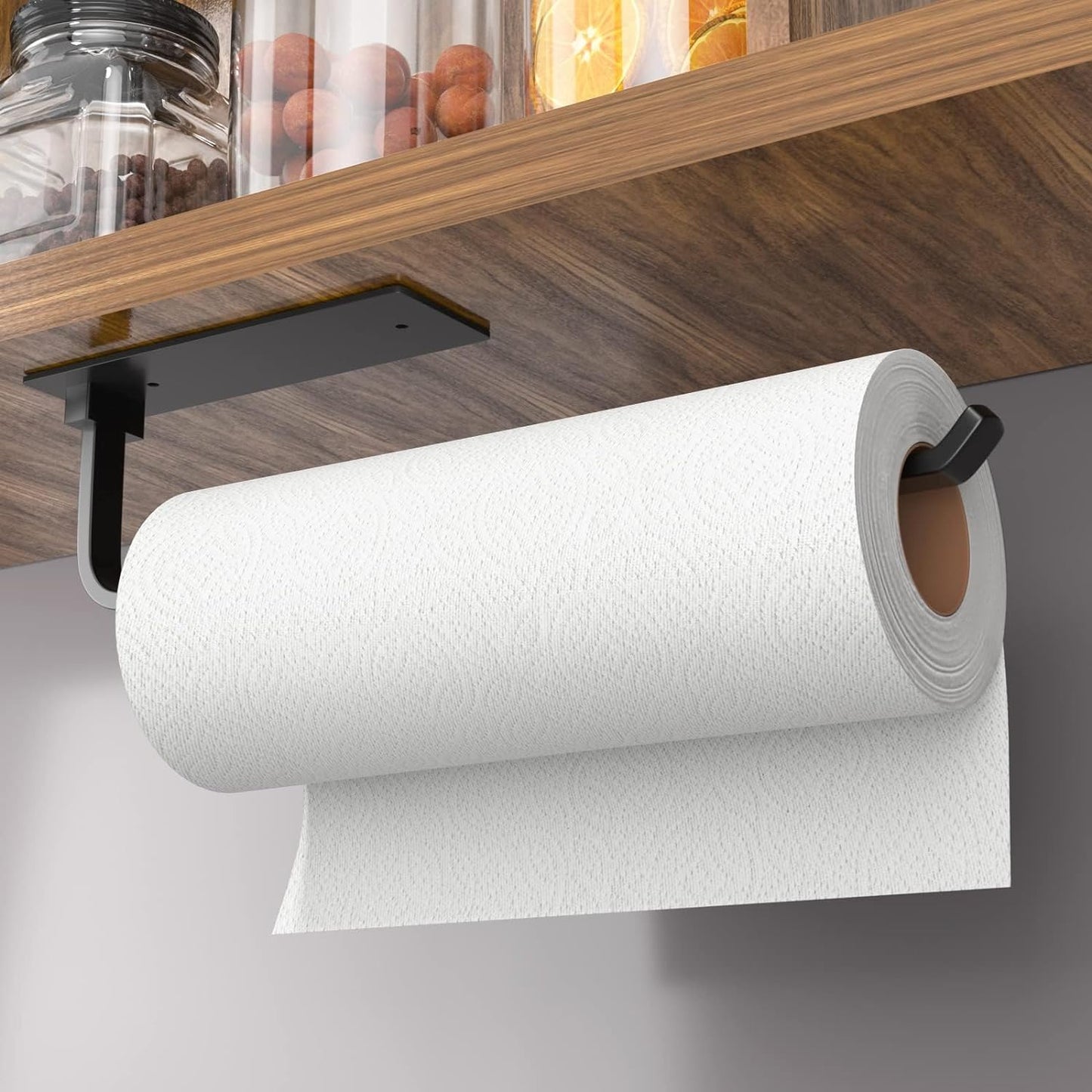 Upgrade Your Kitchen with Our Stylish Matte Black Paper Towel Holder - Self-Adhesive or Drilling Options, Lightweight Yet Durable Aluminum Design!