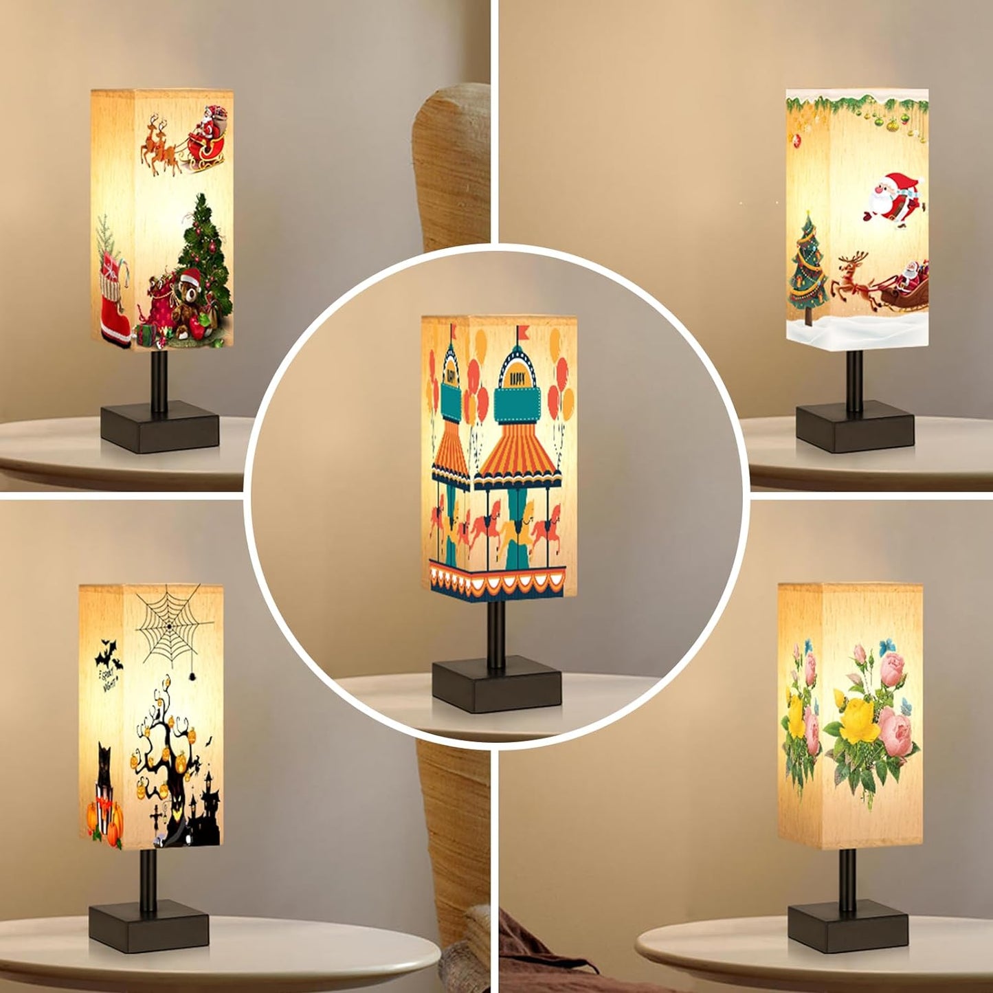 Minimalist Small Table Lamp - Stylish Bedside Light for Bedroom, Kids Room, and Office with Square Fabric Shade