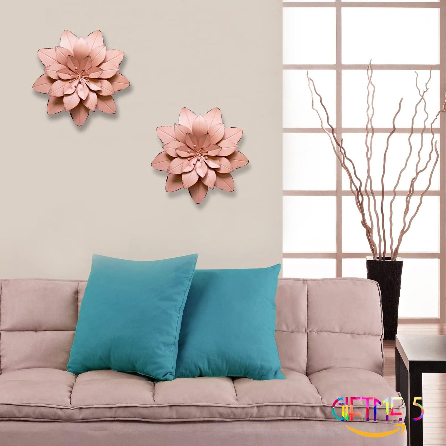Charming Dusty Light Pink Floral Metal Wall Art Decor - 11.5x2 Inch (Single Piece)