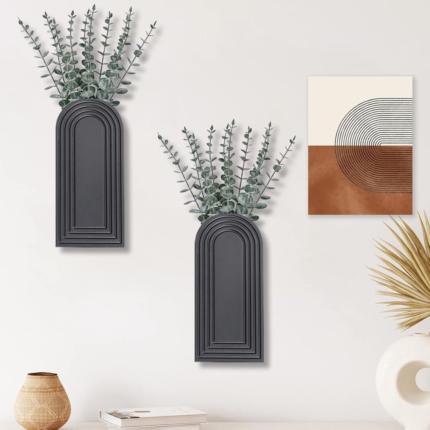 Chic 2 Pack Black Wooden Wall Vases - Modern Farmhouse & Boho Decor for Any Space
