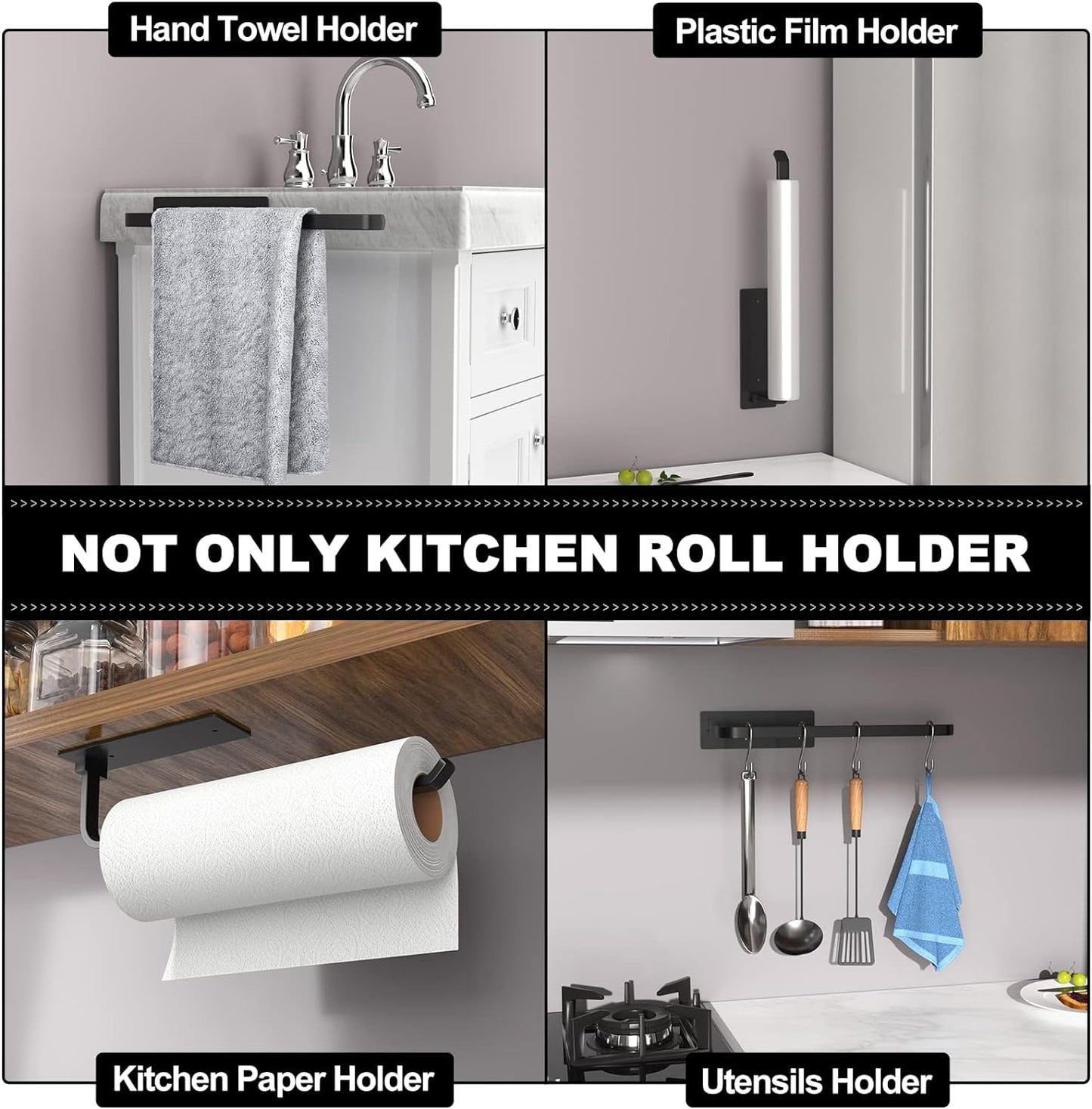 Upgrade Your Kitchen with Our Stylish Matte Black Paper Towel Holder - Self-Adhesive or Drilling Options, Lightweight Yet Durable Aluminum Design!