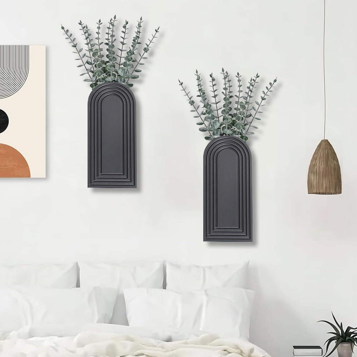 Chic 2 Pack Black Wooden Wall Vases - Modern Farmhouse & Boho Decor for Any Space