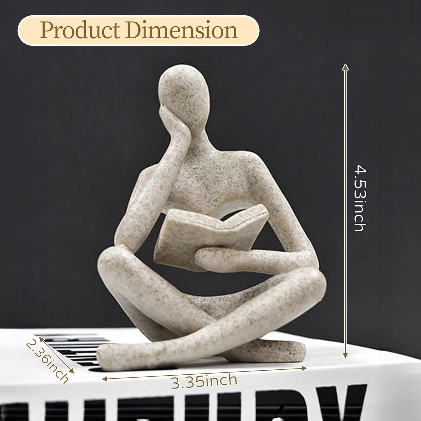 Abstract Thinker Statue - Modern Aesthetic Bookshelf Decor for Living Room & Office - Beige Reading Figurine for Coffee Table & Desk