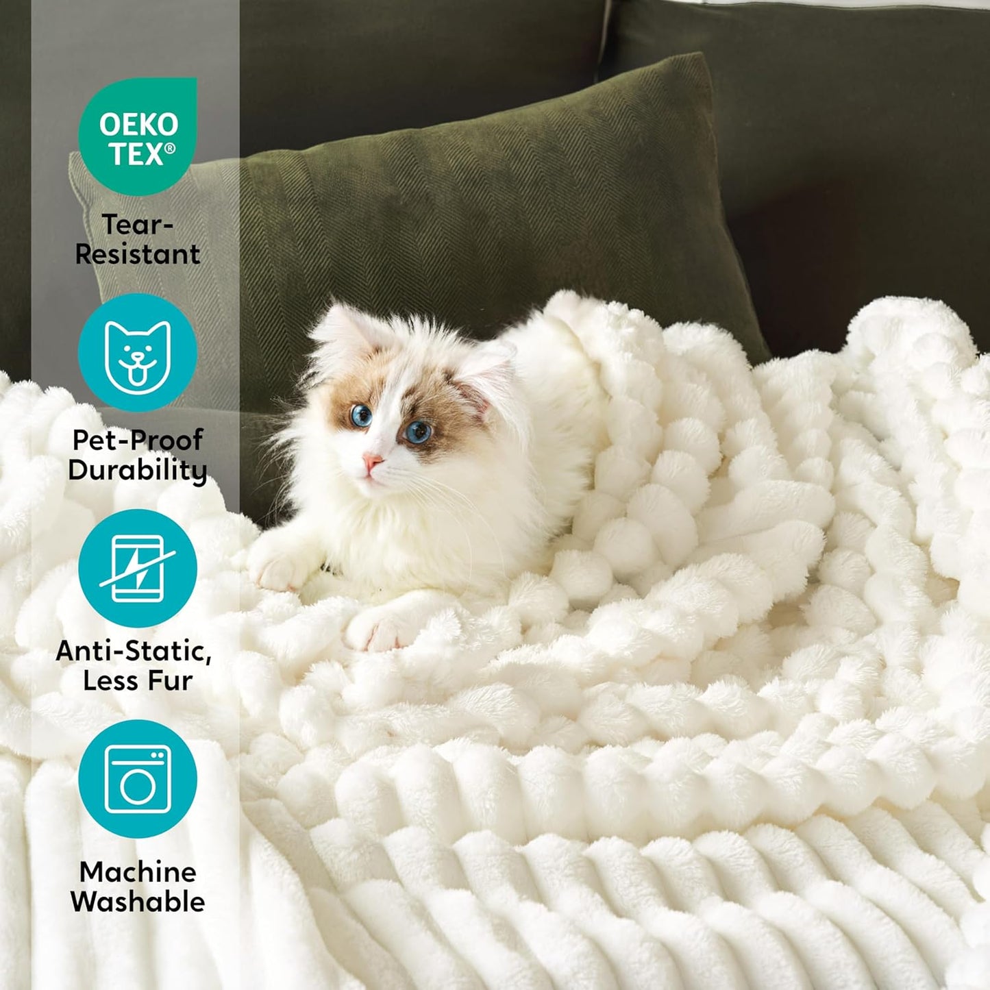 Cozy White Throw Blanket - Soft Fleece 3D Ribbed Jacquard, Perfect Birthday Gift for Women, Moms & Girls - Aesthetic Home Decor, 50x60 Inches