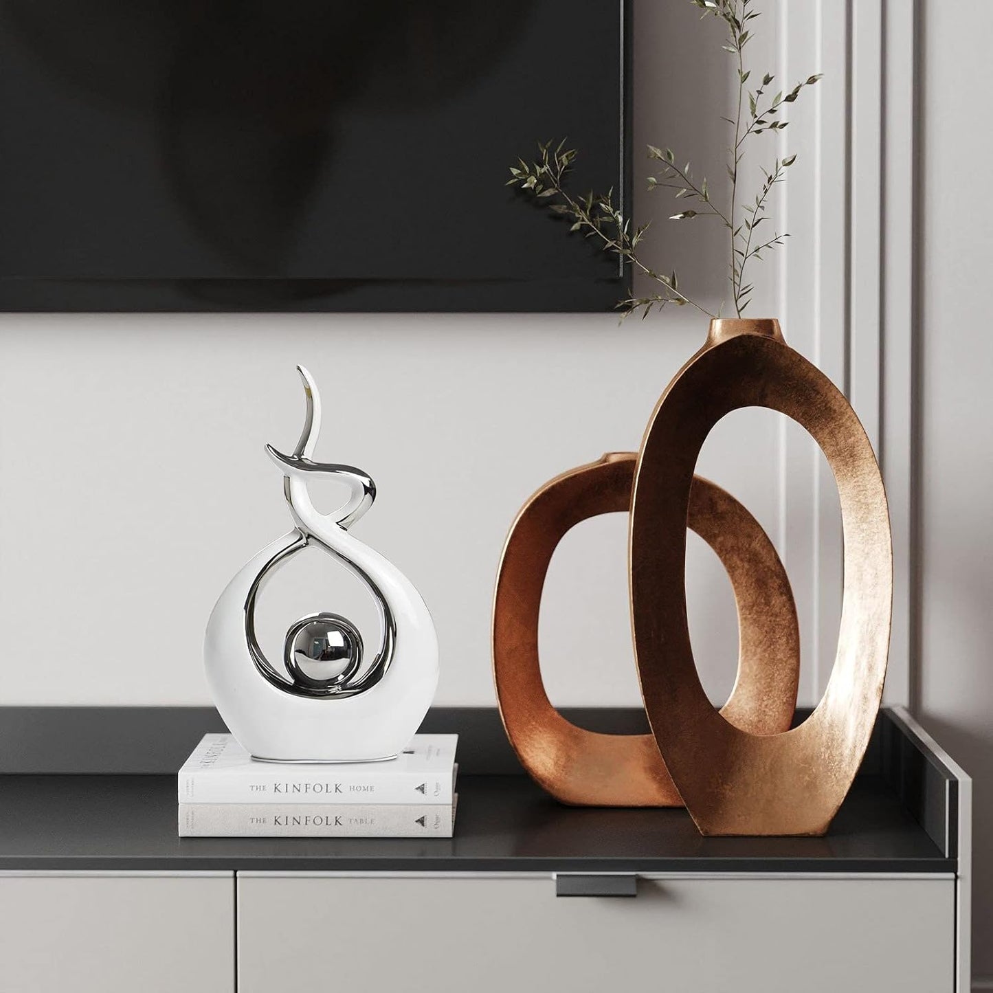 Modern Abstract Ceramic Statue - Elegant Table Decor for Dining Room, Living Room & Office Centerpiece