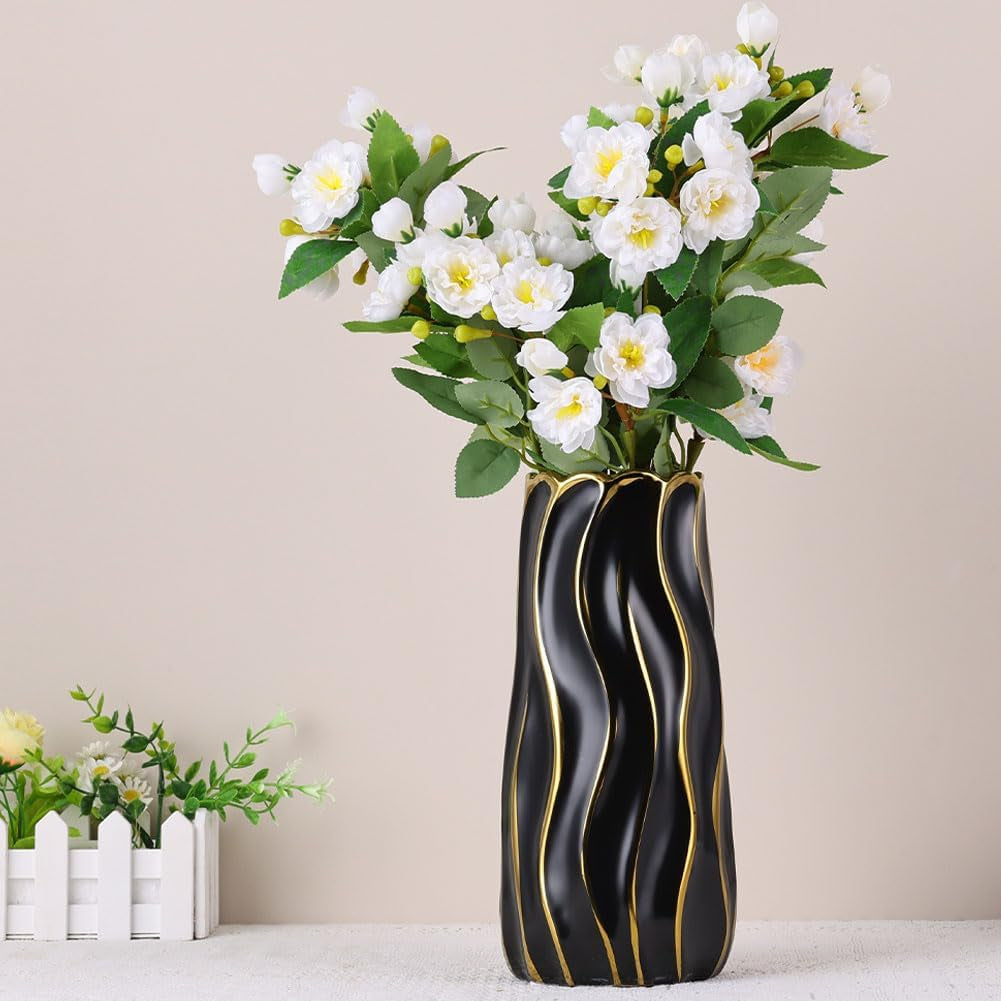 Elegant 7.5" Black Ceramic Vase - Stylish Minimalist Gold Accents, Perfect for Pampas Grass, Boho Home Decor, Weddings, and Gift Giving