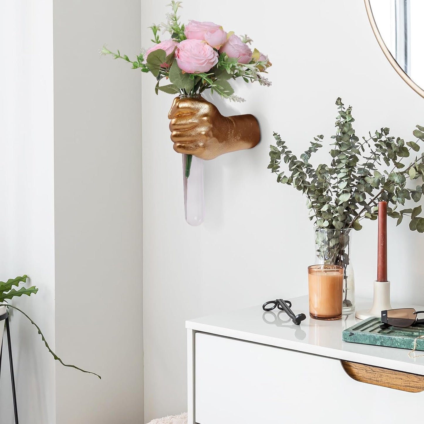Stunning Gold Wall Sculptures with Hand Vases - Unique Modern Art for Your Home Decor