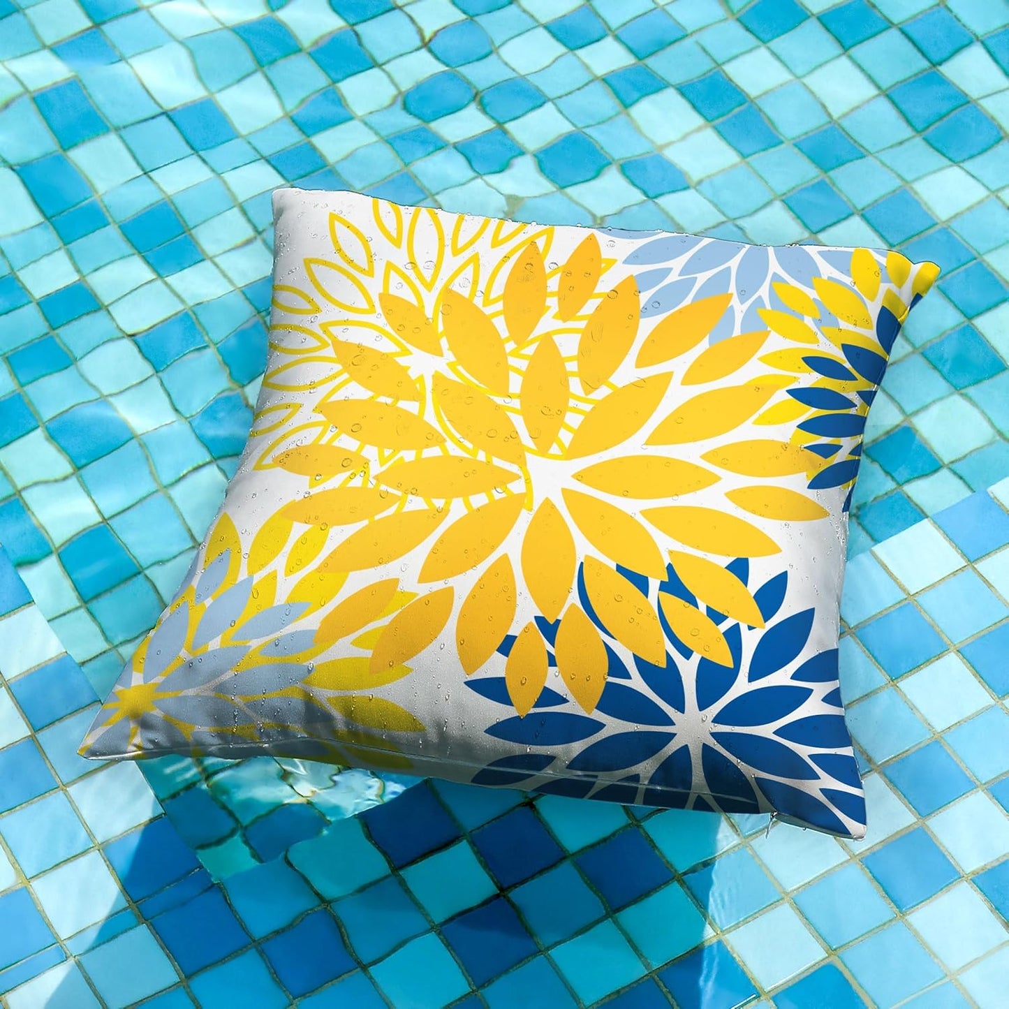 Vibrant Yellow & Blue Floral Pillow Covers - Set of 2, 18x18 Inch Waterproof Decor for Living Room, Sofa, and Patio Furniture