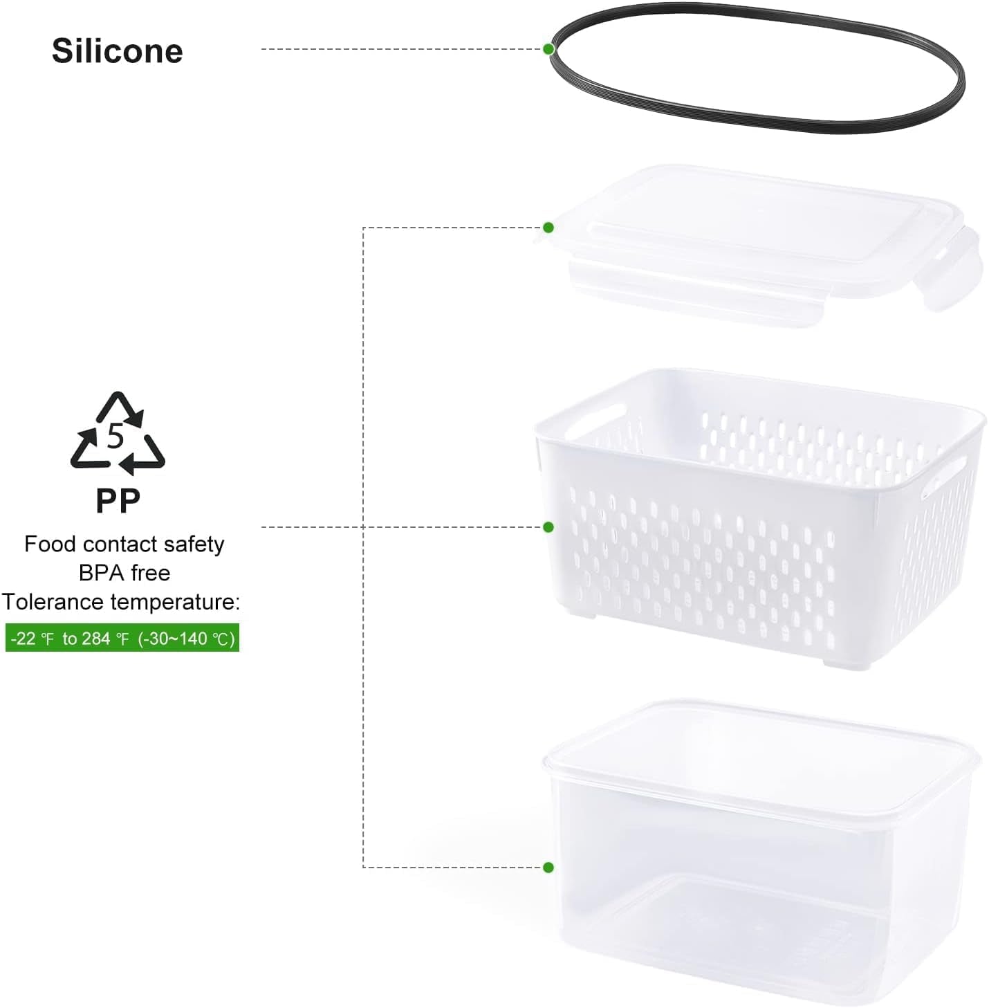4-Piece Airtight Fruit Storage Containers with Removable Colander - Keep Berries and Vegetables Fresh Longer in the Fridge, Dishwasher Safe Produce Saver