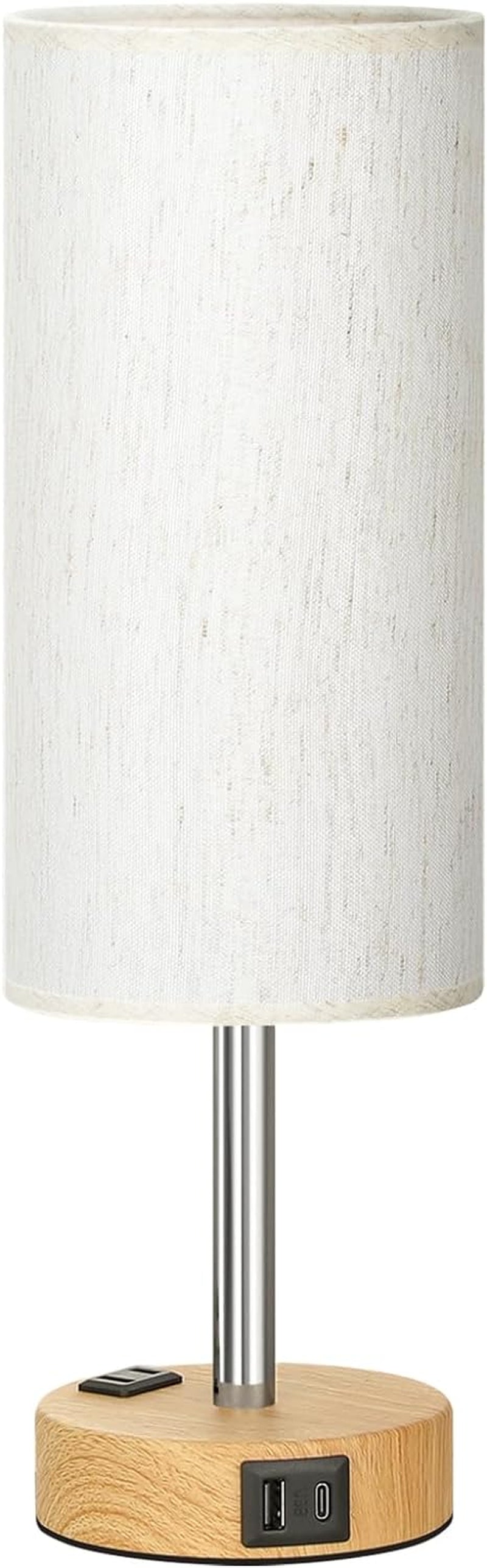 Elegant 3-Way Dimmable Touch Bedside Table Lamp with USB-C Charging and AC Outlet - Perfect for Bedroom, Living Room & Desk - Includes LED Bulb and Stylish Wood Base