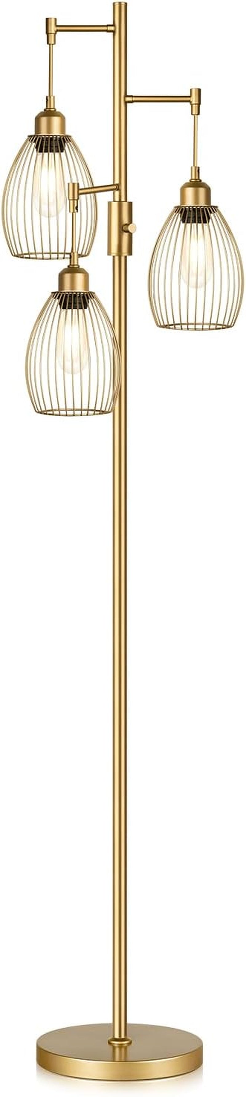 Elegant Dimmable Gold Tree Floor Lamp with Teardrop Cage Heads - 800 Lumens LED Lighting for Living Room and Bedroom