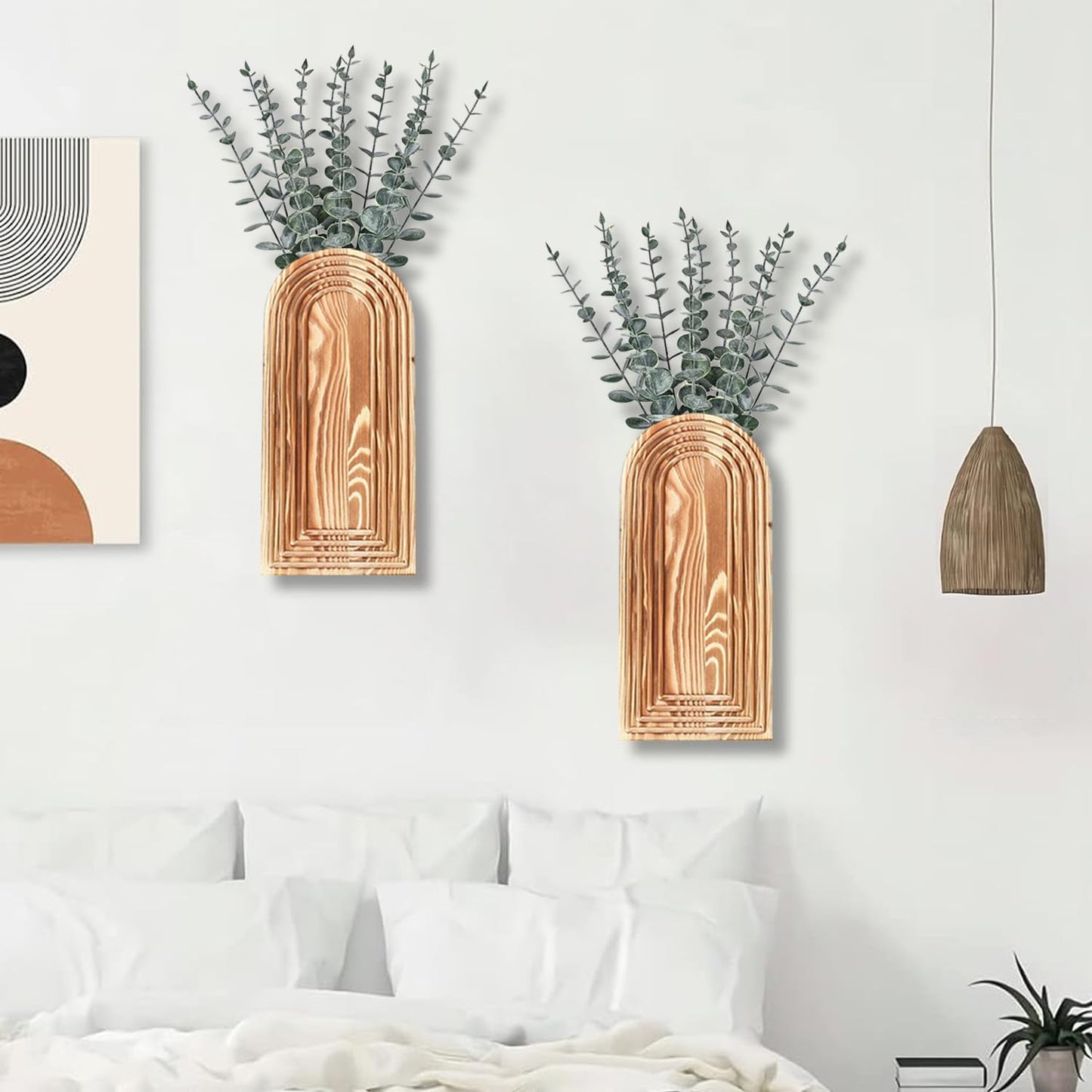 Chic 2 Pack Wooden Wall Vase Set - Stylish Brown Finish for Modern Farmhouse & Boho Decor in Any Space