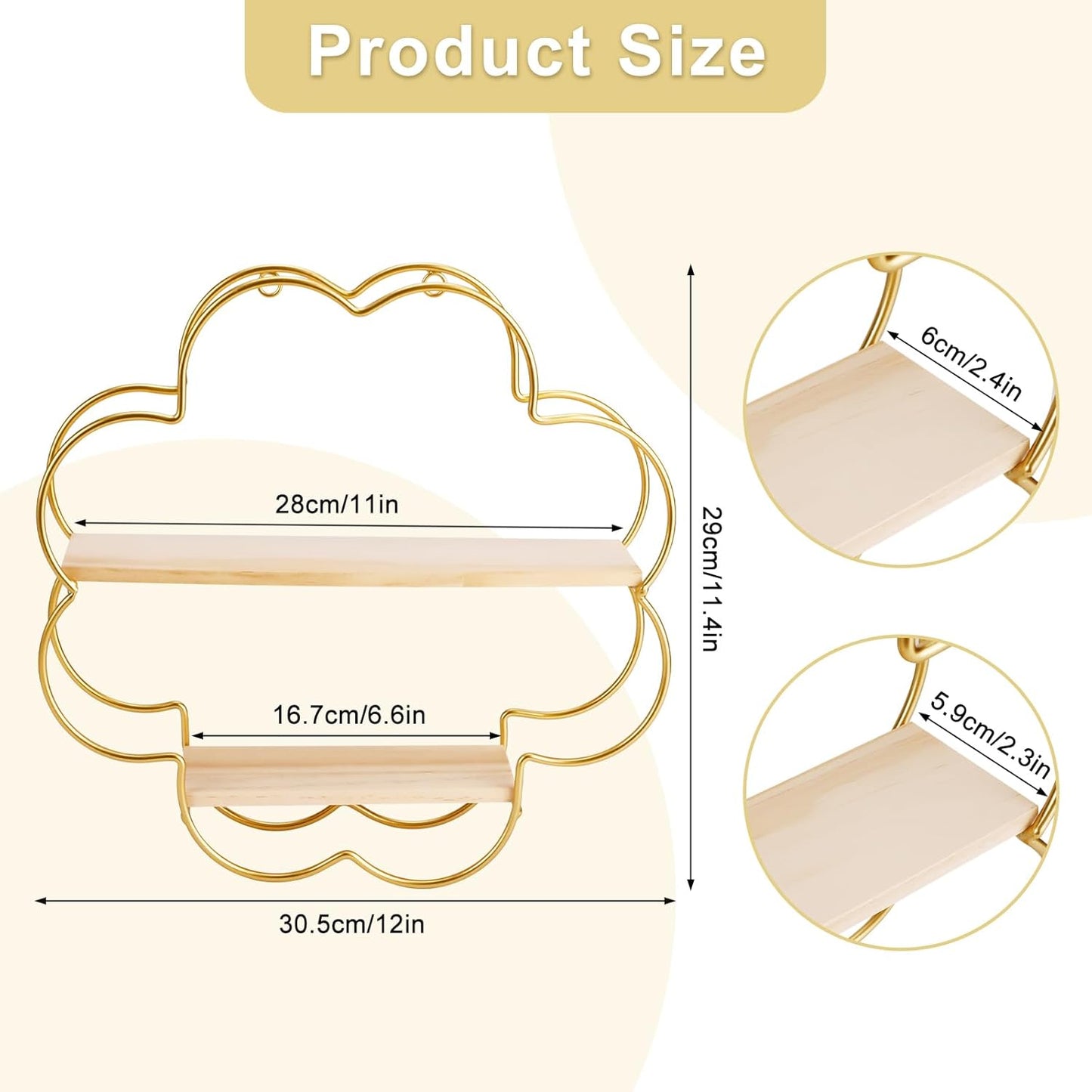 Elegant Gold Flower Floating Wall Shelf - Modern Iron Display Organizer for Bedroom, Nursery, and Living Room Decor