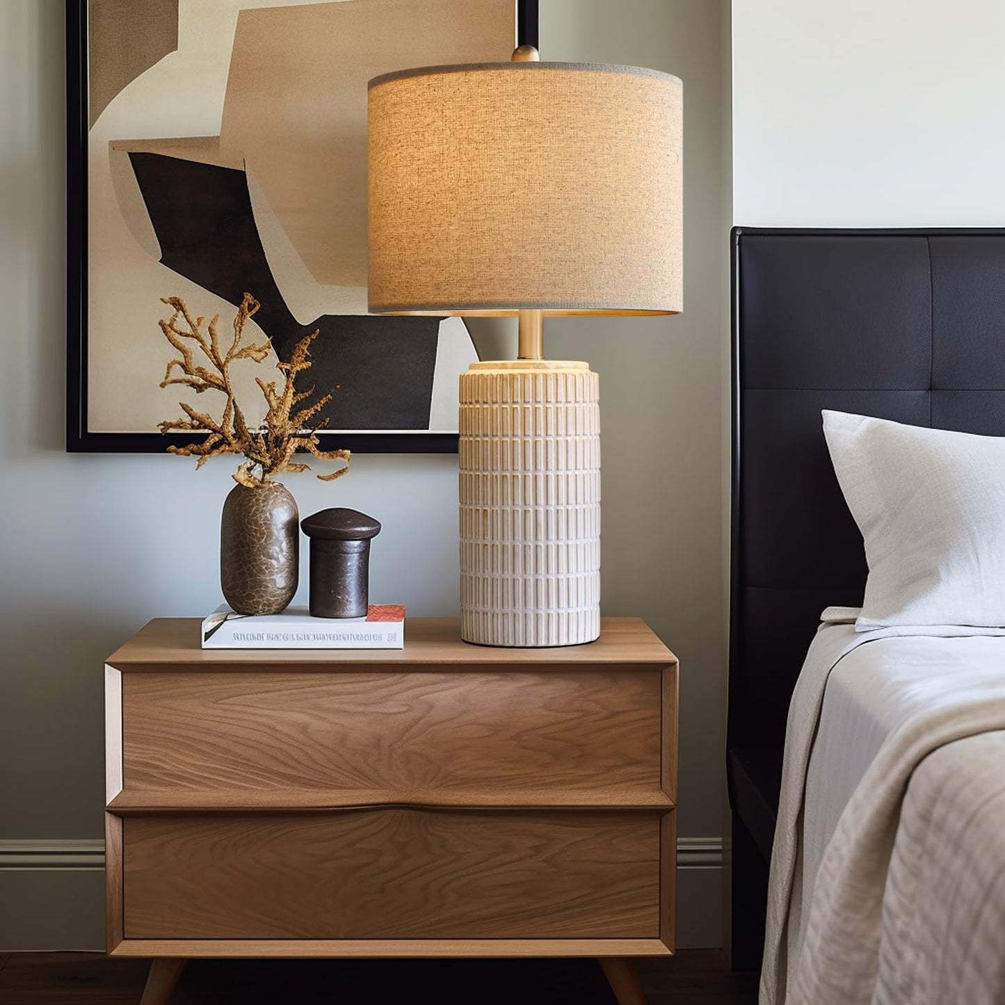Set of 2 23" Modern Ceramic Table Lamps - Stylish White & Beige Design for Living Room, Bedroom, and Nightstand