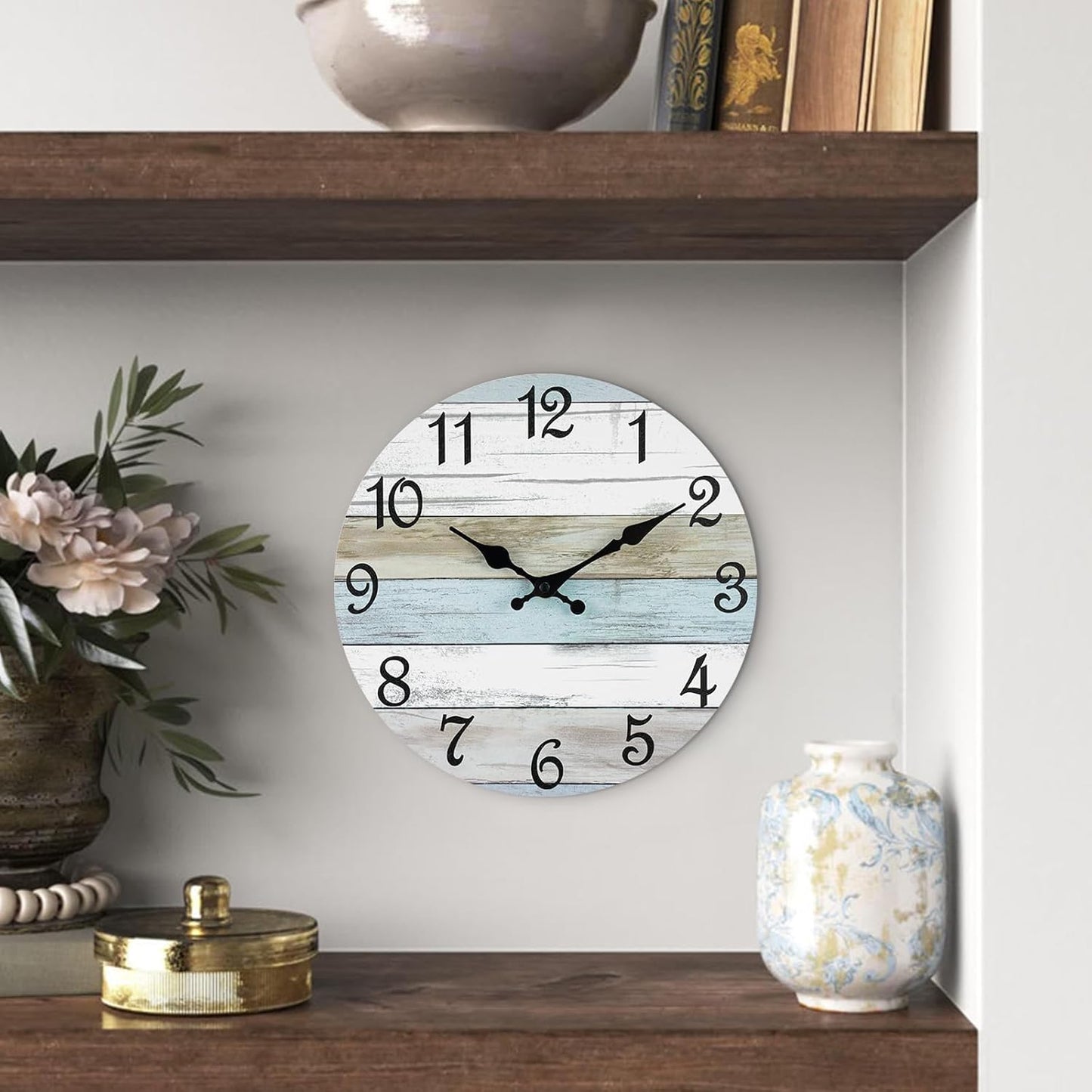 10-Inch Rustic Coastal Wall Clock - Silent Non-Ticking Battery Operated Decorative Timepiece for Bathroom and Kitchen