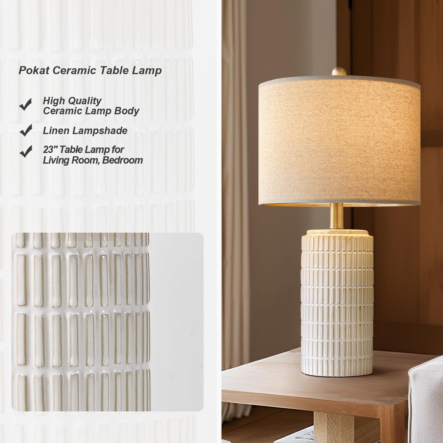Set of 2 23" Modern Ceramic Table Lamps - Stylish White & Beige Design for Living Room, Bedroom, and Nightstand