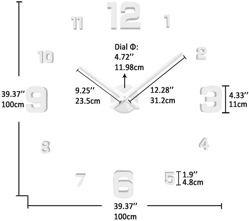 3D Frameless Large Wall Clock - Stylish DIY Home Decor for Living Room, Bedroom, and Office
