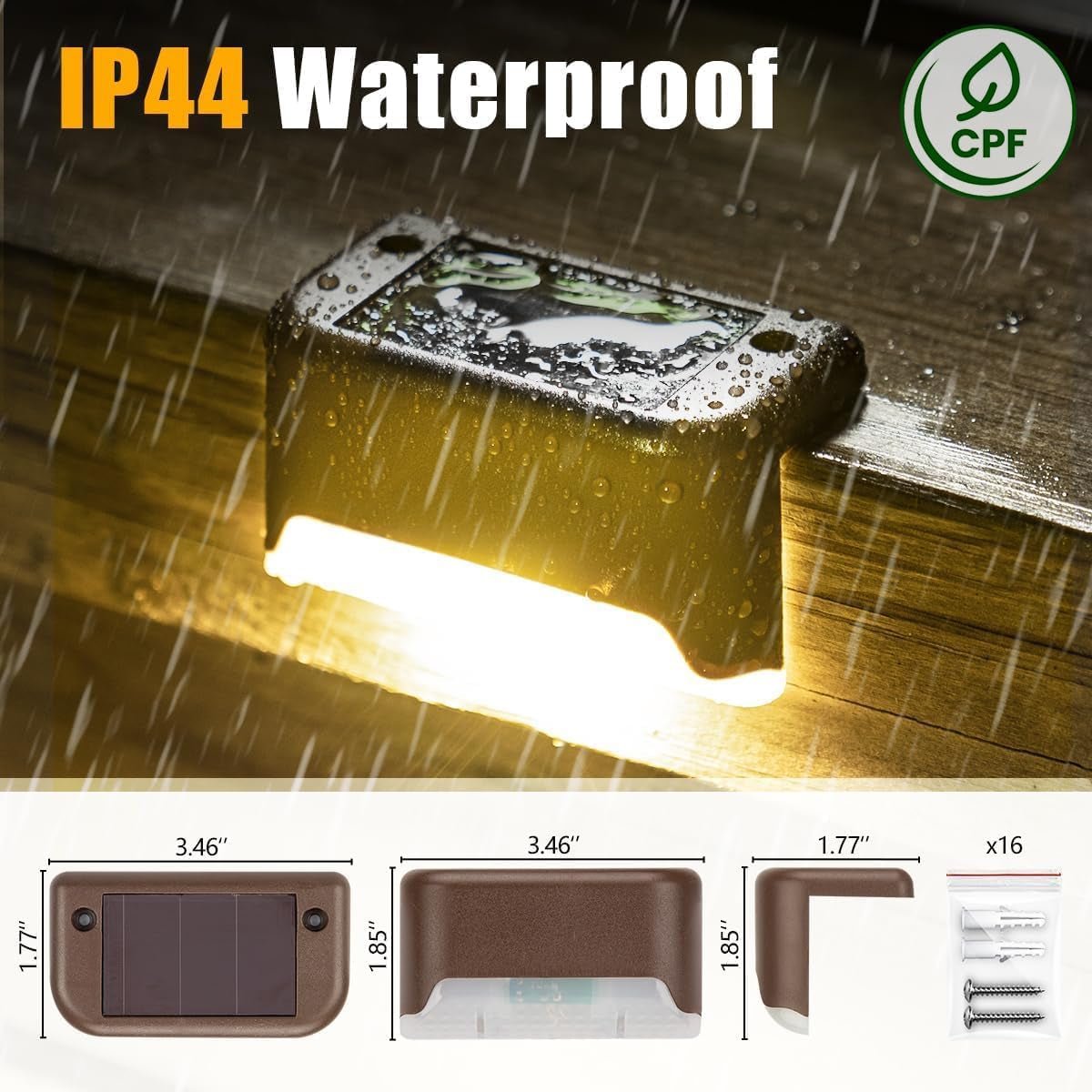 Illuminate Your Outdoors: 16 Pack Solar Deck Lights - Waterproof LED Lights for Stairs, Fences, Yards, Patios, and Pathways (Warm White)