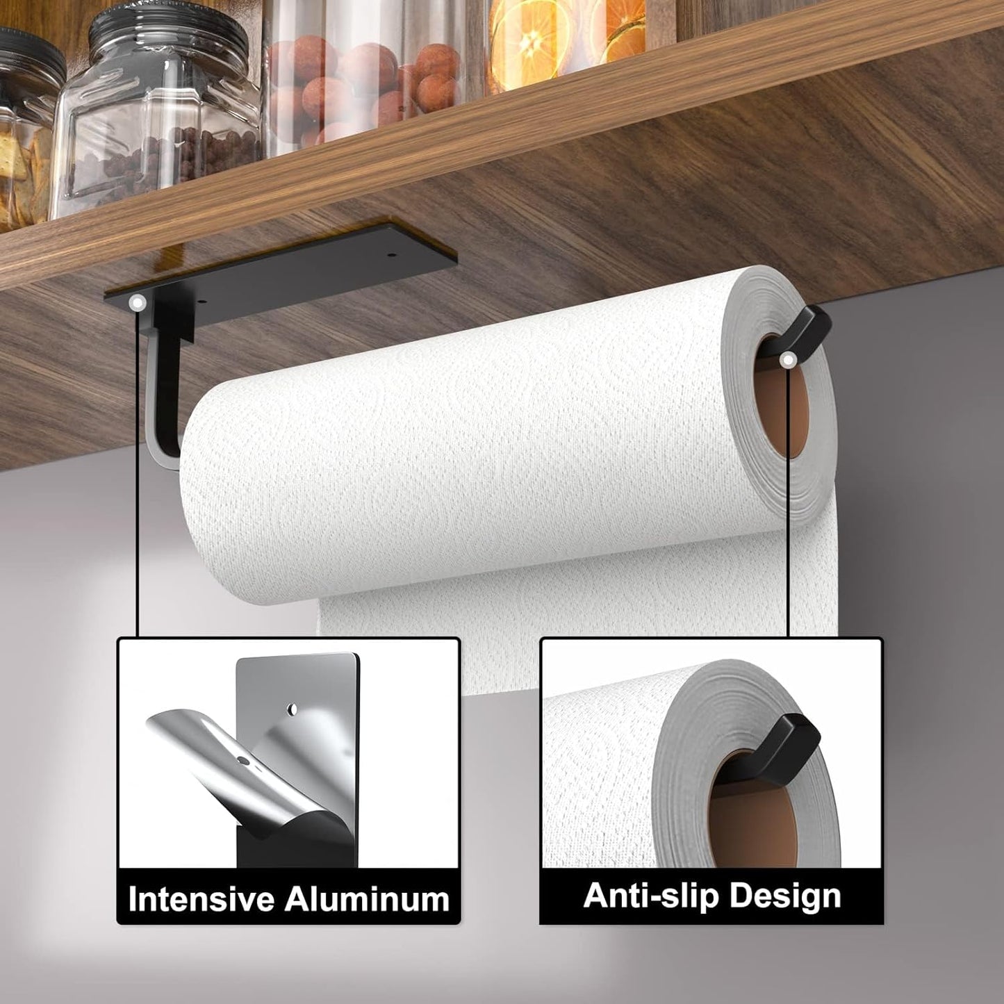 Upgrade Your Kitchen with Our Stylish Matte Black Paper Towel Holder - Self-Adhesive or Drilling Options, Lightweight Yet Durable Aluminum Design!