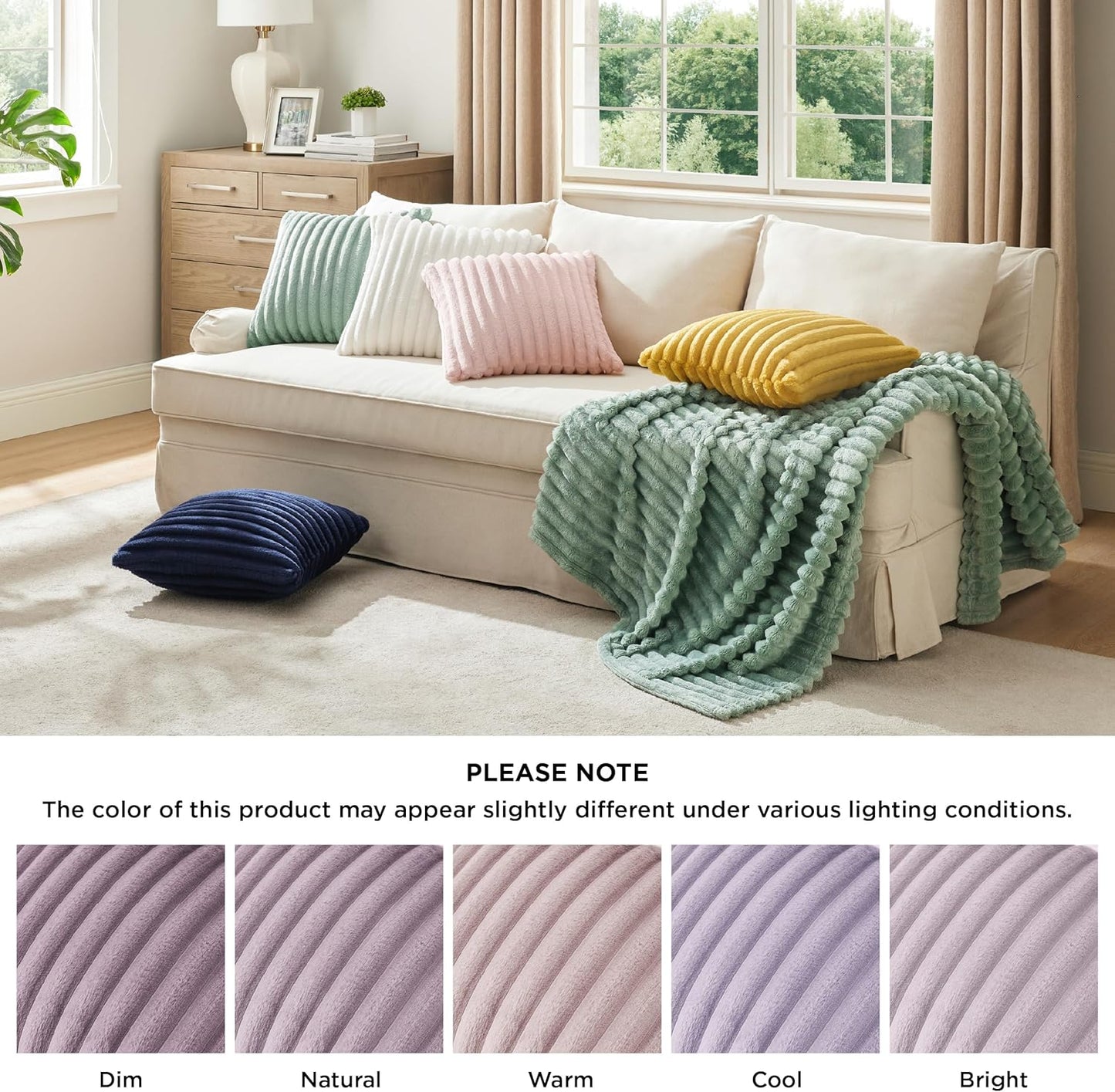 Light Purple Striped Throw Pillow Covers - Set of 2, 18x18 Soft & Cozy Cushions for Sofa, Couch, and Bed Decor