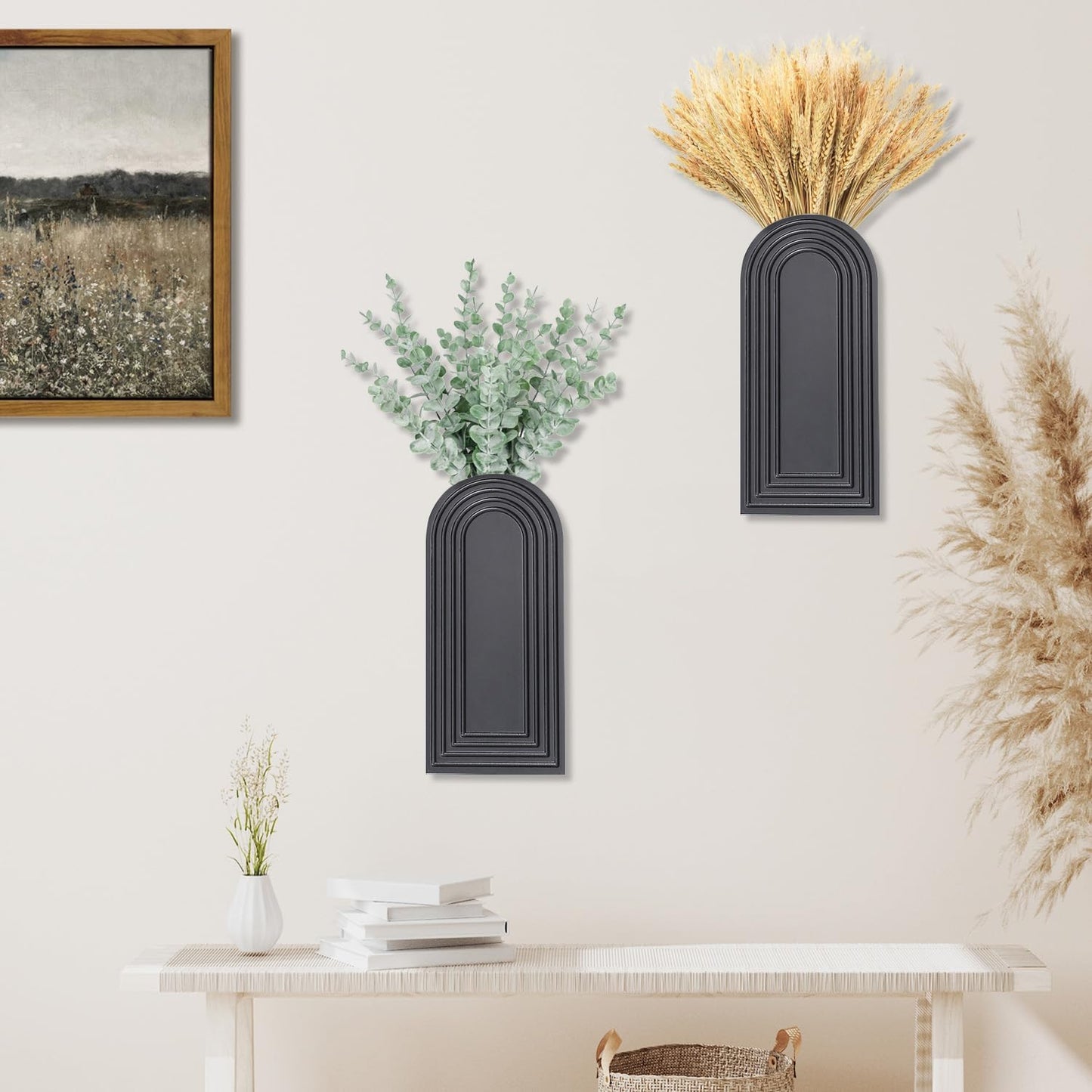 Chic 2 Pack Black Wooden Wall Vases - Modern Farmhouse & Boho Decor for Any Space