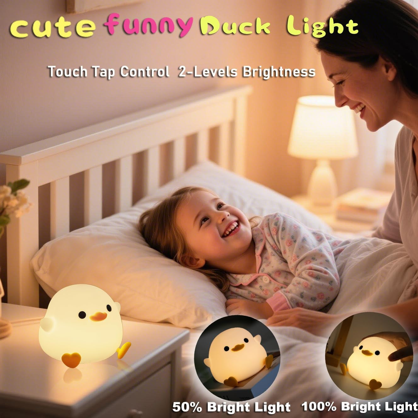 Adorable Pea Duck Night Light - Dimmable Silicone Ducky Lamp for Kids, Rechargeable Touch Bedside Light & Perfect Room Decor Gift