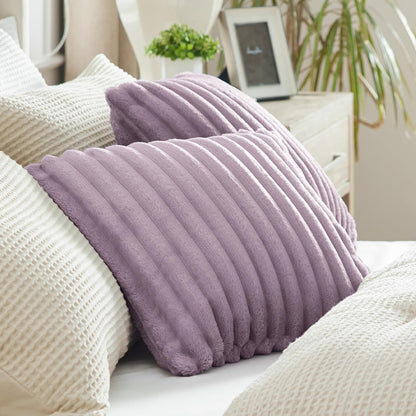 Light Purple Striped Throw Pillow Covers - Set of 2, 18x18 Soft & Cozy Cushions for Sofa, Couch, and Bed Decor
