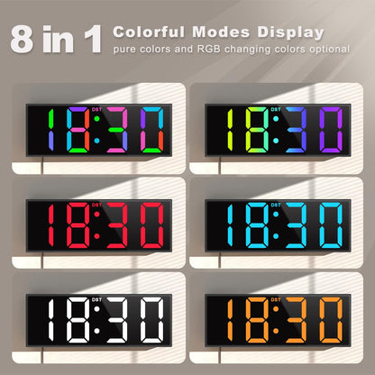 12'' Large Digital Wall Clock with Big LED Display, RGB Colors, Night Light - Perfect for Classroom, Living Room, Bedroom & Ideal Gift for Seniors and Loved Ones