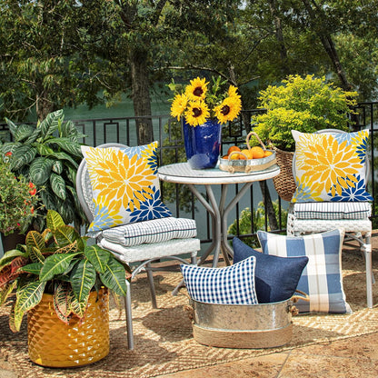 Vibrant Yellow & Blue Floral Pillow Covers - Set of 2, 18x18 Inch Waterproof Decor for Living Room, Sofa, and Patio Furniture