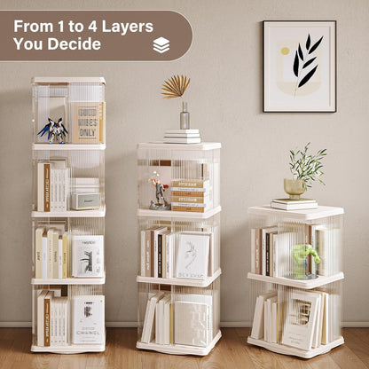 Compact 4-Tier Rotating Bookshelf - Perfect Corner Organizer for Small Spaces, 360-Degree Display Bookcase for Bedroom and Living Room