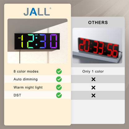 12'' Large Digital Wall Clock with Big LED Display, RGB Colors, Night Light - Perfect for Classroom, Living Room, Bedroom & Ideal Gift for Seniors and Loved Ones