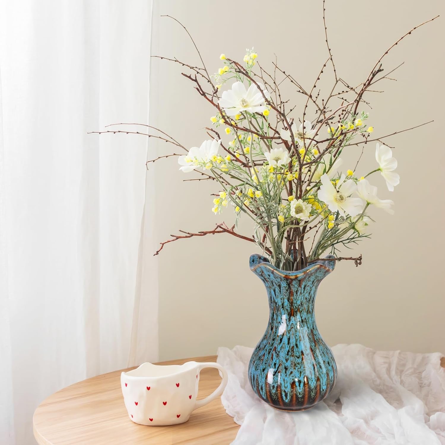 Elegant Blue Ceramic Vase - Modern Small Flower Centerpiece for Home, Office & Special Occasions