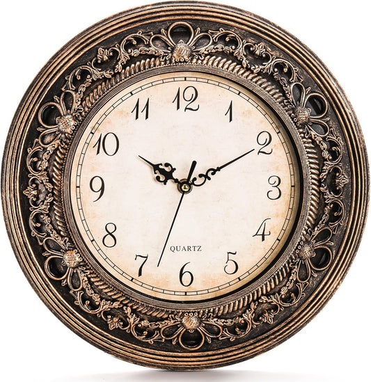 Vintage Silent Wall Clock - 13 Inch Non-Ticking Decorative Round Clock for Living Room, Office, Kitchen, and Bedroom