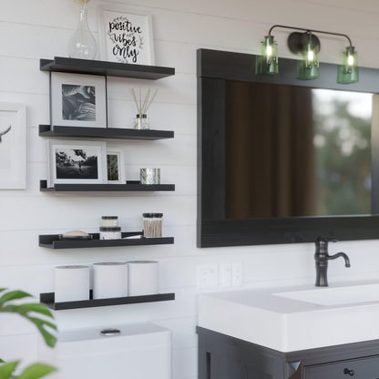 5-Piece Black Floating Wall Shelves - Stylish Picture Ledge for Nursery, Bedroom, Living Room & Bathroom Storage