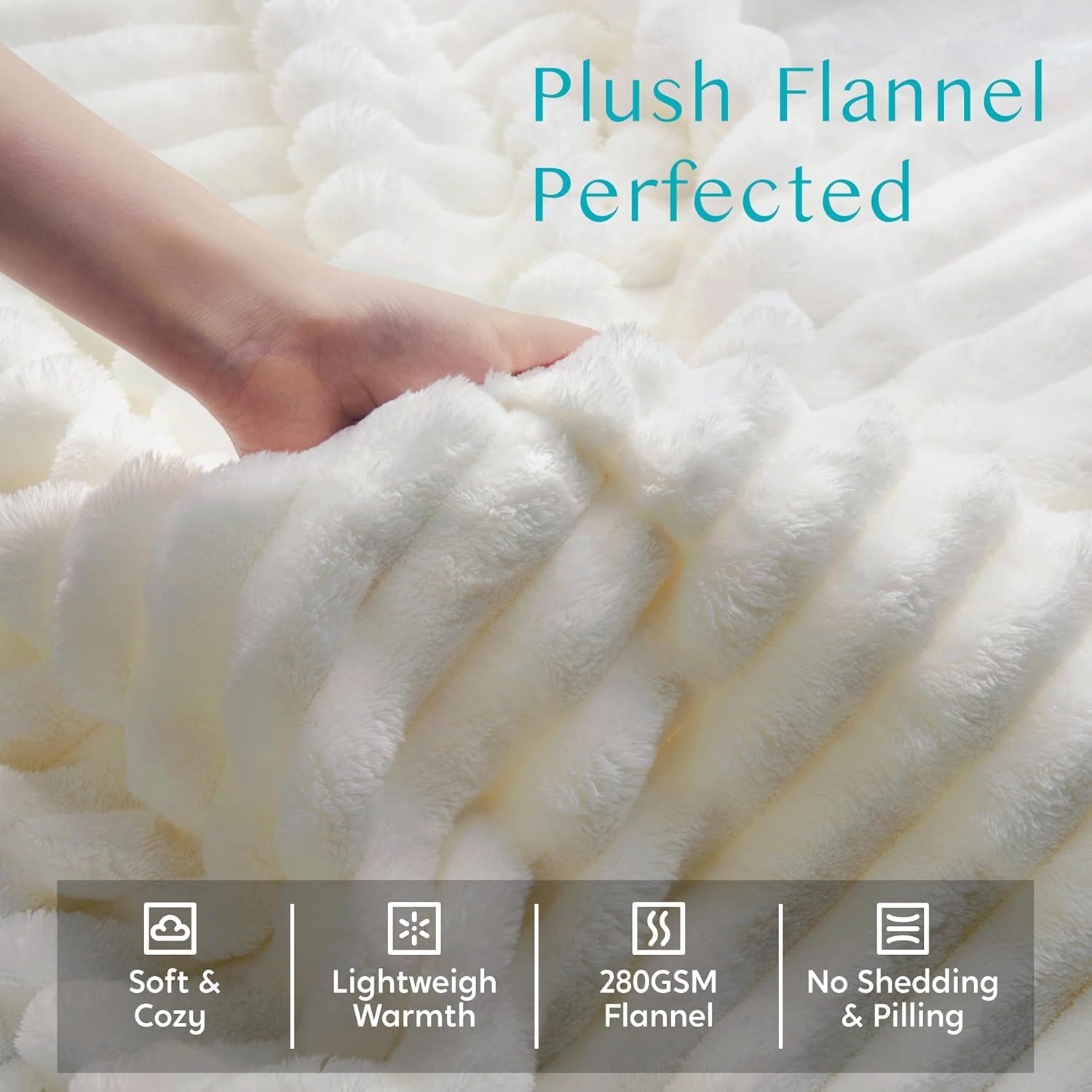 Cozy  White Throw Blanket - Soft Fleece 3D Ribbed Jacquard, Perfect Birthday Gift for Women, Moms & Girls - Aesthetic Home Decor, 50x60 Inches