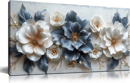 Stunning Blue and White Flower Prints Wall Art - Aesthetic 20" X 40" Decor for Living Room, Office, and Bedroom