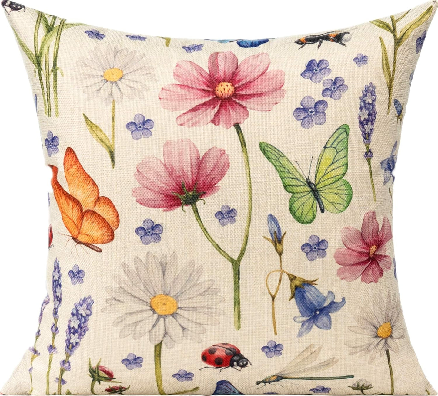 Vibrant Spring Garden Throw Pillow Covers - Set of 4, 18x18 Decorative Cushions for Outdoor Furniture & Farmhouse Style Decor