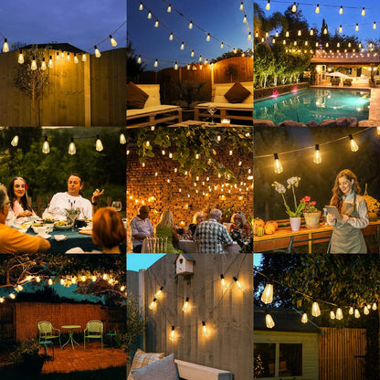 100FT LED Outdoor String Lights - 52 Shatterproof Vintage Edison Bulbs, Waterproof & Dimmable for Patio, Garden, Deck, and Balcony