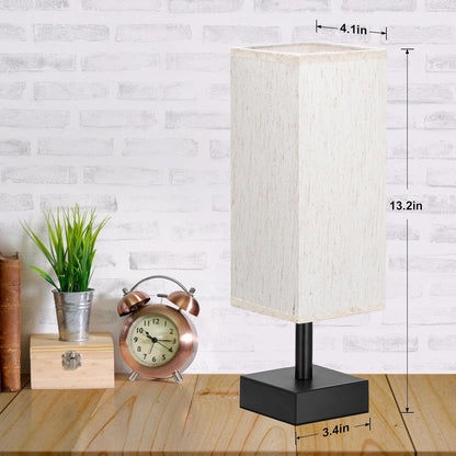 Minimalist Small Table Lamp - Stylish Bedside Light for Bedroom, Kids Room, and Office with Square Fabric Shade