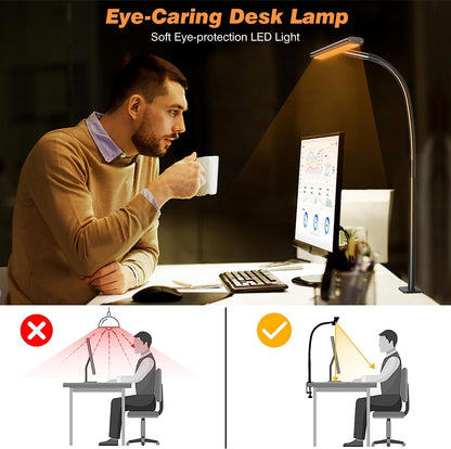 Versatile LED Desk Lamp with Stepless Dimming & Flexible Gooseneck - Eye-Caring Light for Office, Home, and Study (Black)