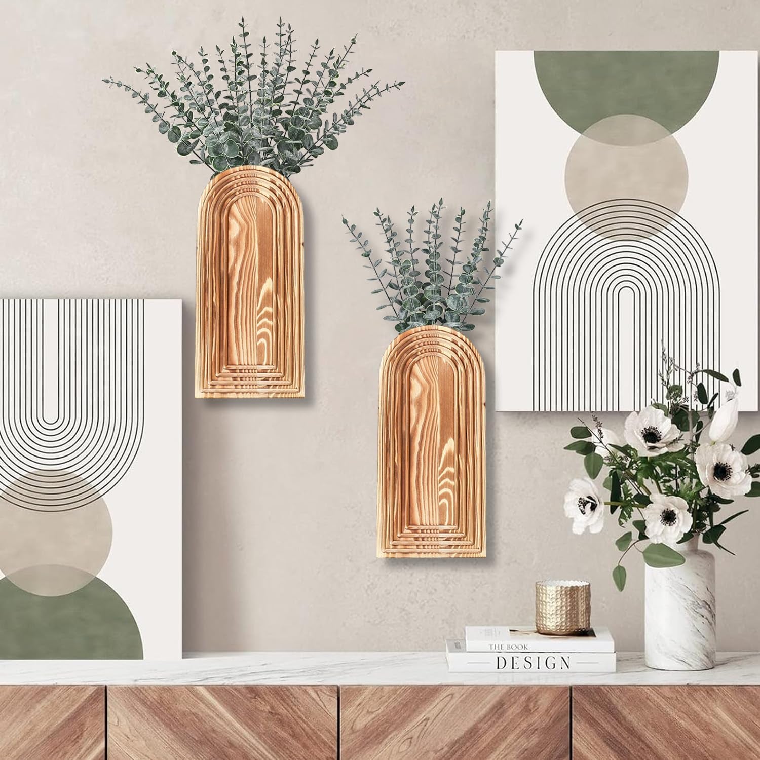 Chic 2 Pack Wooden Wall Vase Set - Stylish Brown Finish for Modern Farmhouse & Boho Decor in Any Space