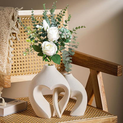 Elegant Heart-Shaped White Ceramic Vases - Set of 2 for Stylish Home Decor, Weddings, and Office Centerpieces