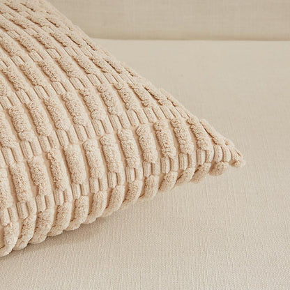 Chic 4-Pack Neutral Decorative Throw Pillow Covers - 18x18 Inch Soft Plush Striped Corduroy Cushion Cases for Rustic Farmhouse Boho Home Decor